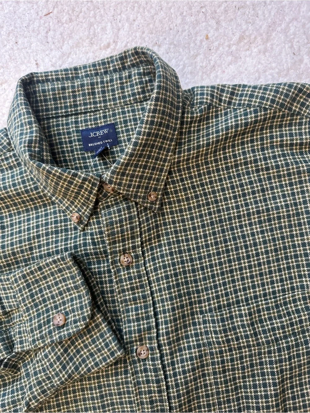 J. Crew Dark Green Plaid Brushed Twill Button-Down Shirt man’s L plaid
